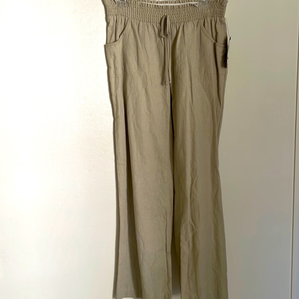 BCX linen women beige wide leg 4 pockets casual pants sz Large